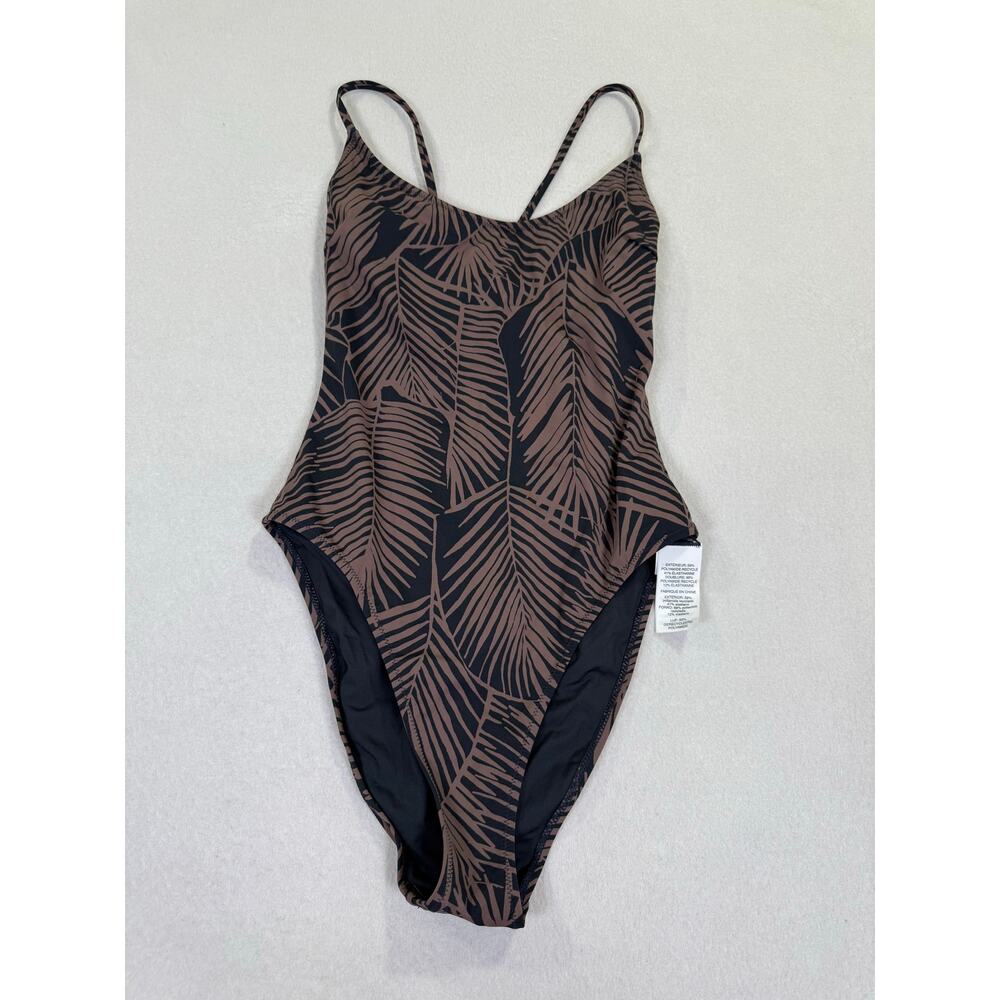 Vuori Black and Brown Palm-Print One-Piece Swimsuit